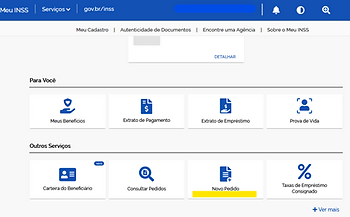 tela novo pedido inss